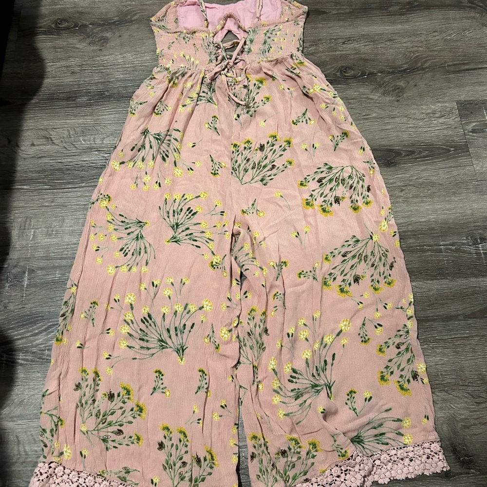 Pink Floral Maxi Dress with Lace Trim